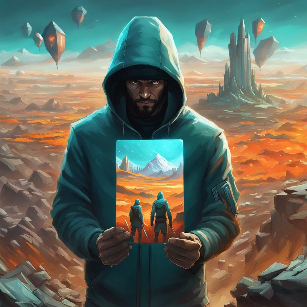 Fantasy Card Master Overlooks Epic Battlefield