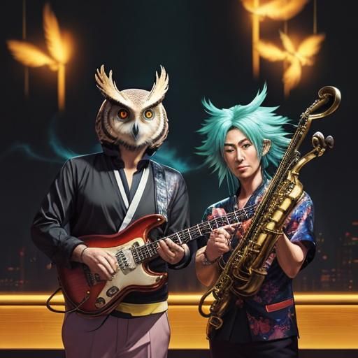 Owls Play Jazz in Anime-Style Nightclub