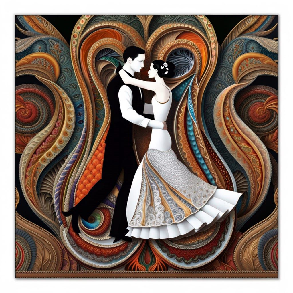 Passionate Tango Dancers in Paisley Paper Patchwork