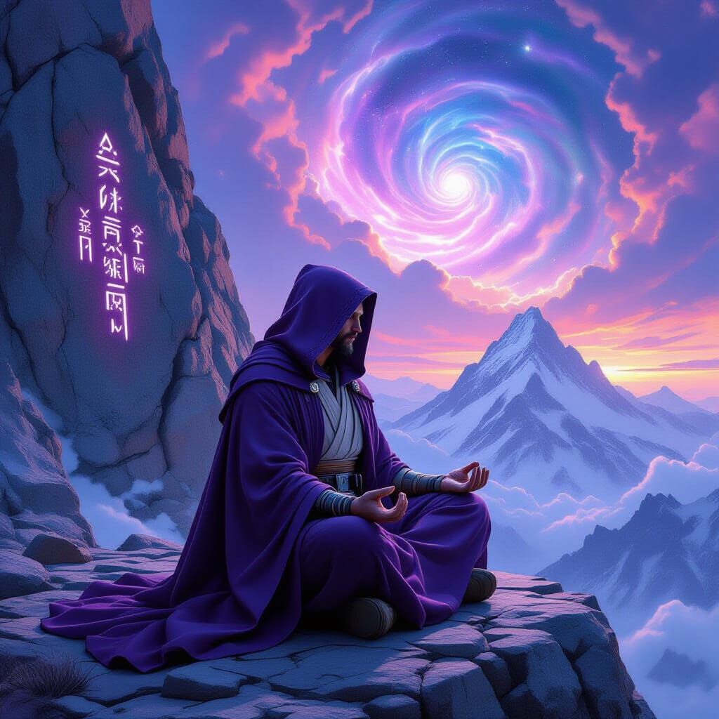 Jedi Warrior Meditating on Crystal Mountain Peak