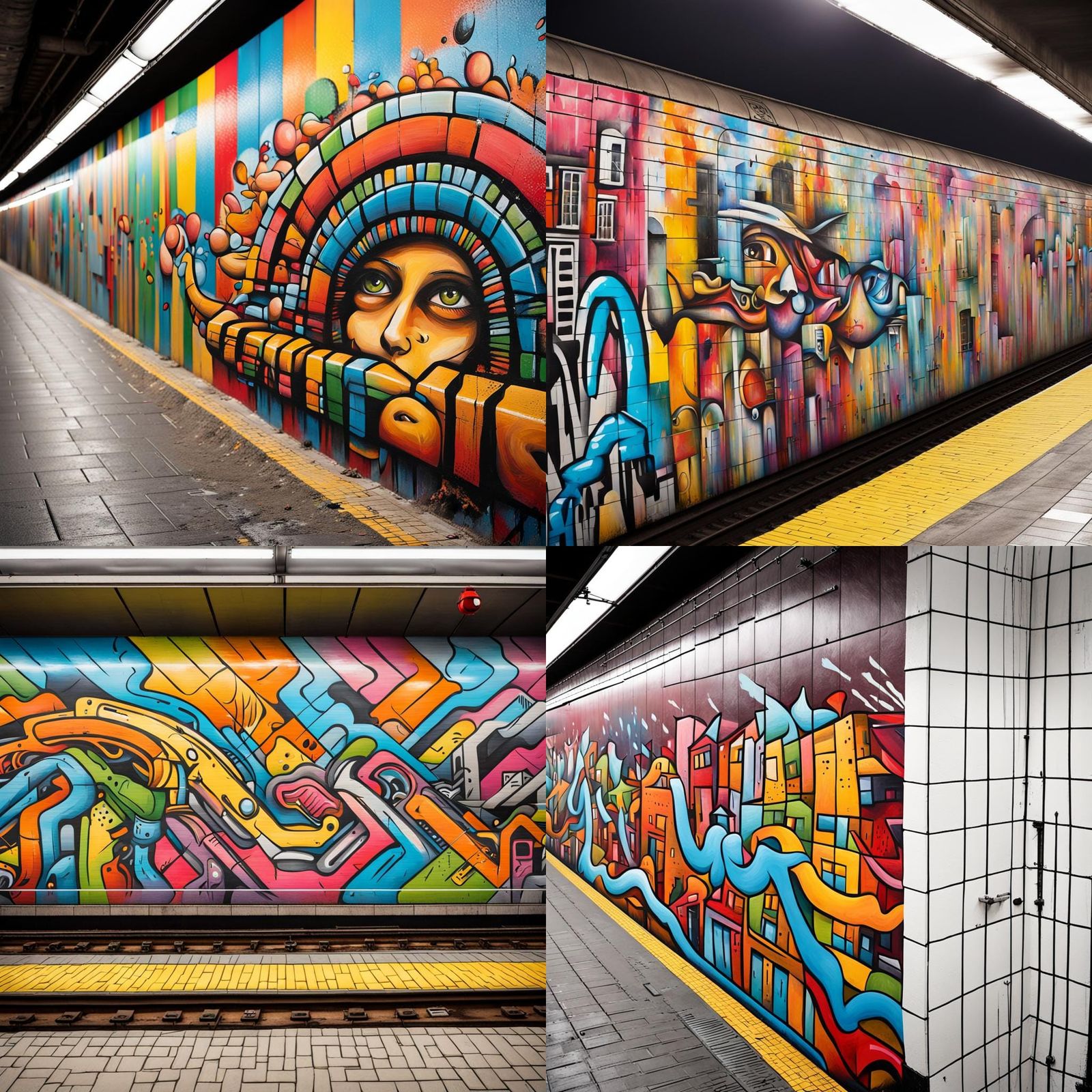 Colorful Urban Street Art on Subway Wall