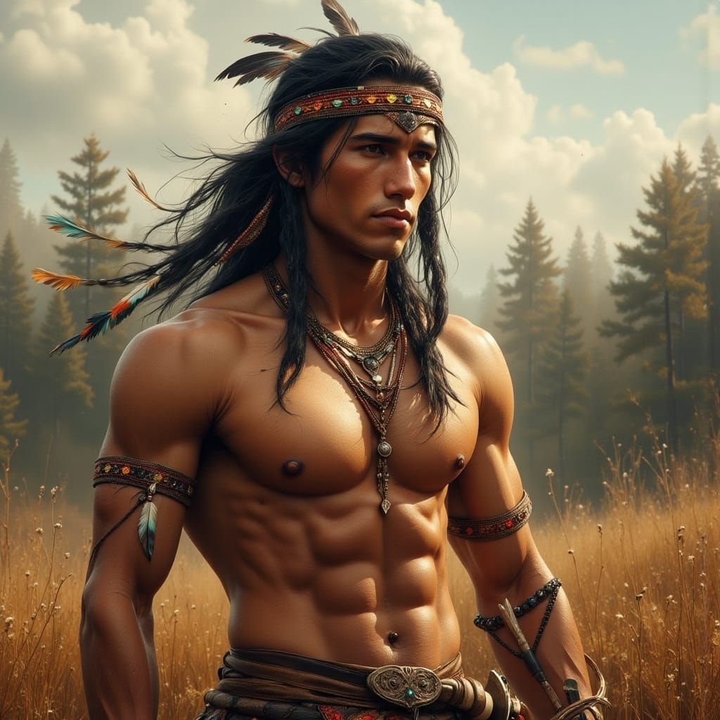 Native American Man in Dark Oil Paint Style