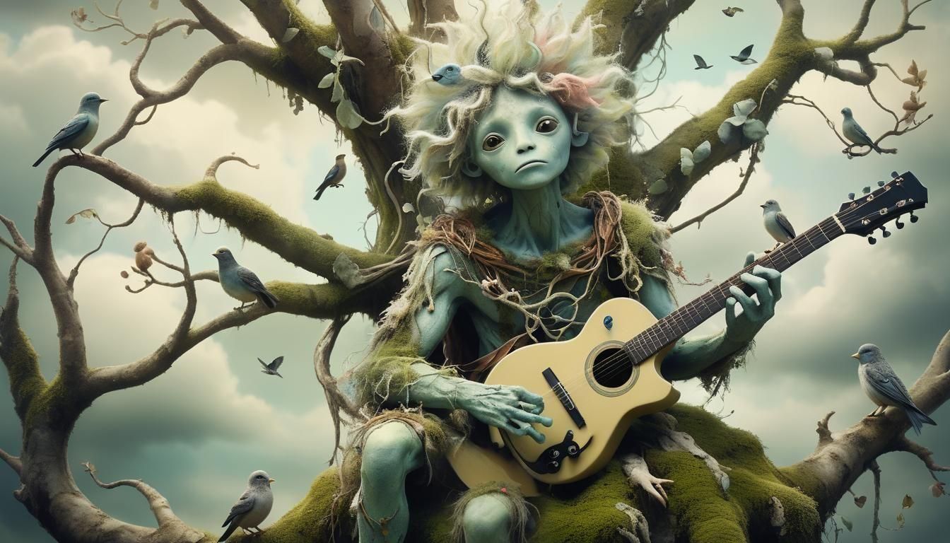 Enchanted Tree-Being Serenade in Dreamlike Setting
