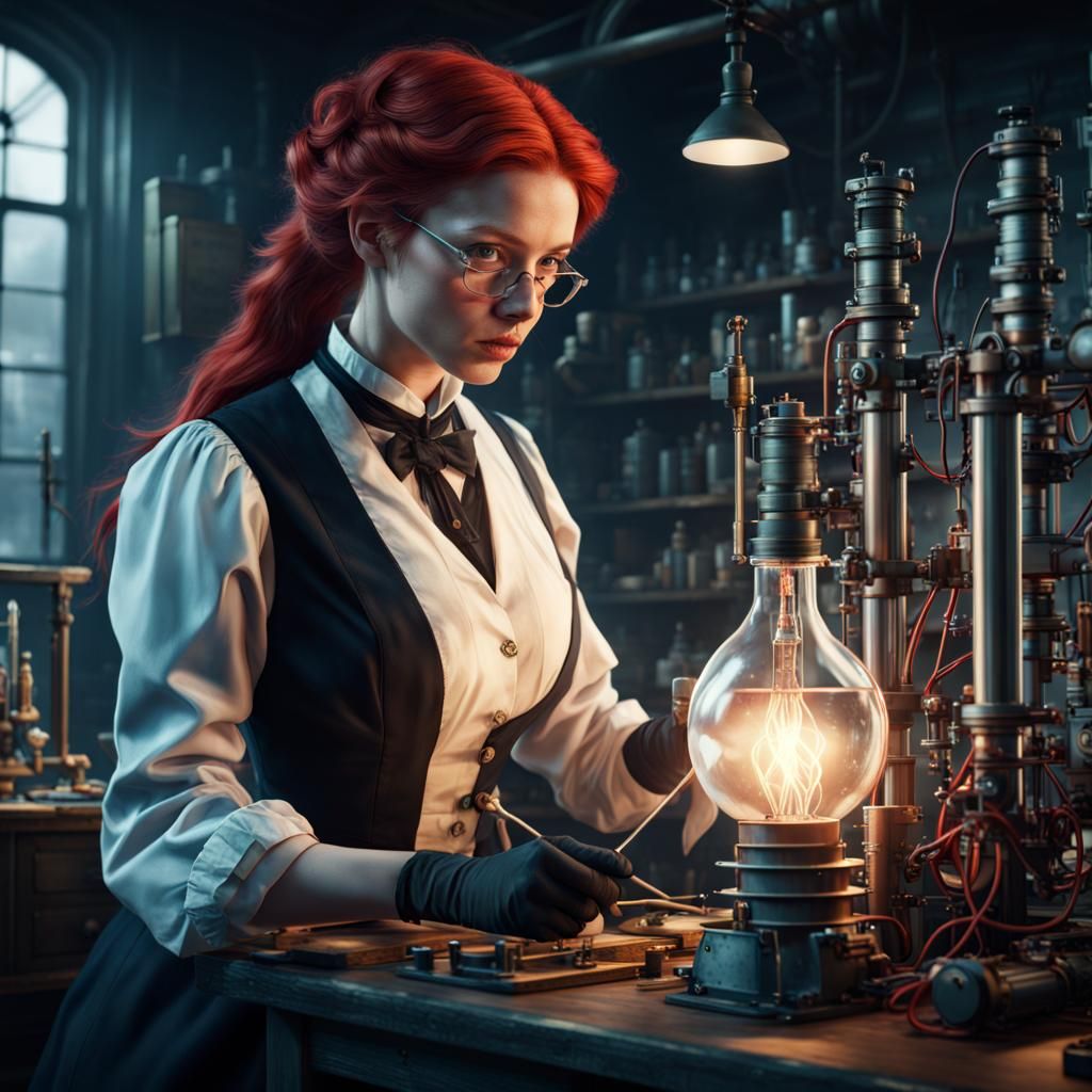 Victorian Scientist's Electric Experiment: Detailed Matte Pa...