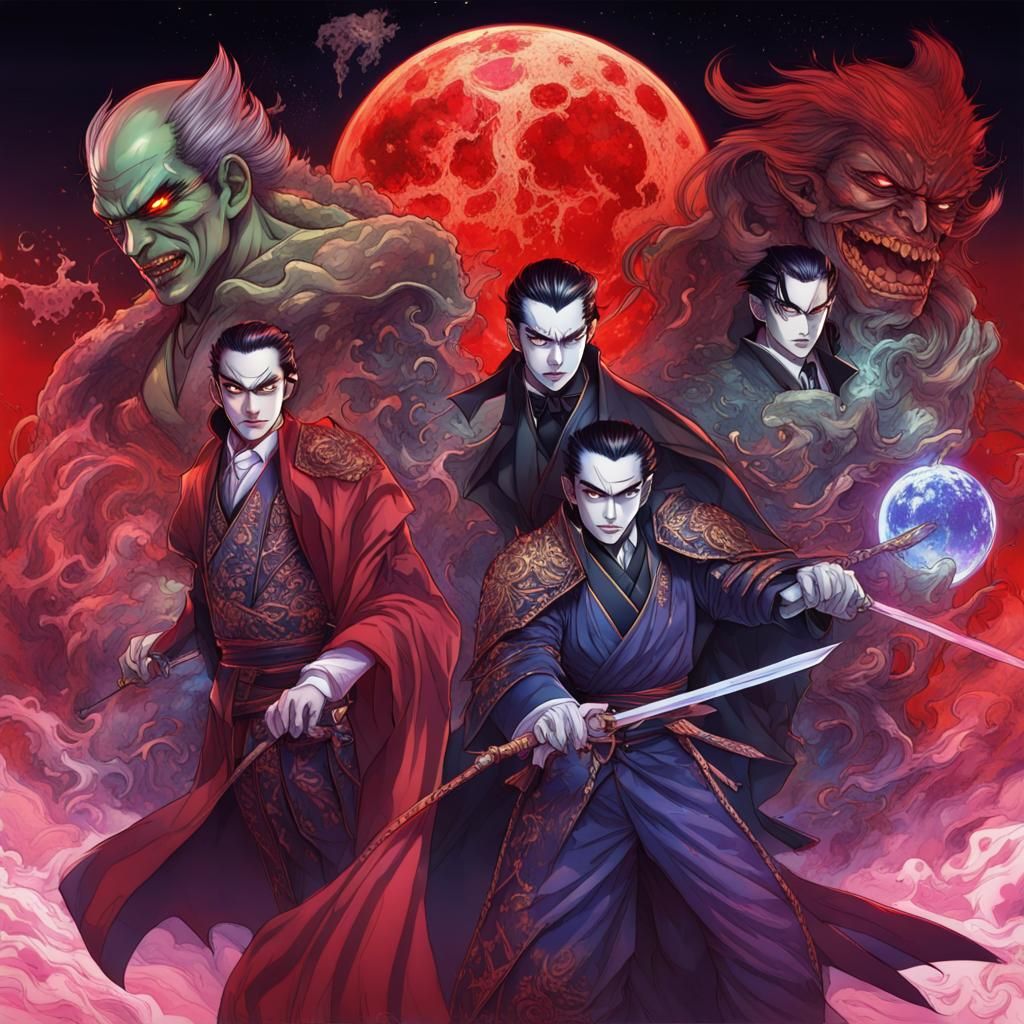 Dracula Samurai: Anime Key Visual in Cosmic Mixed Media