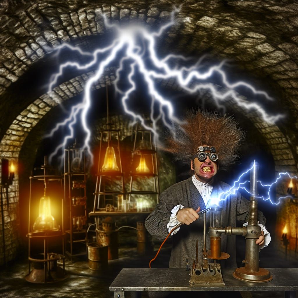 Mad Scientist in Ominous Underground Lab
