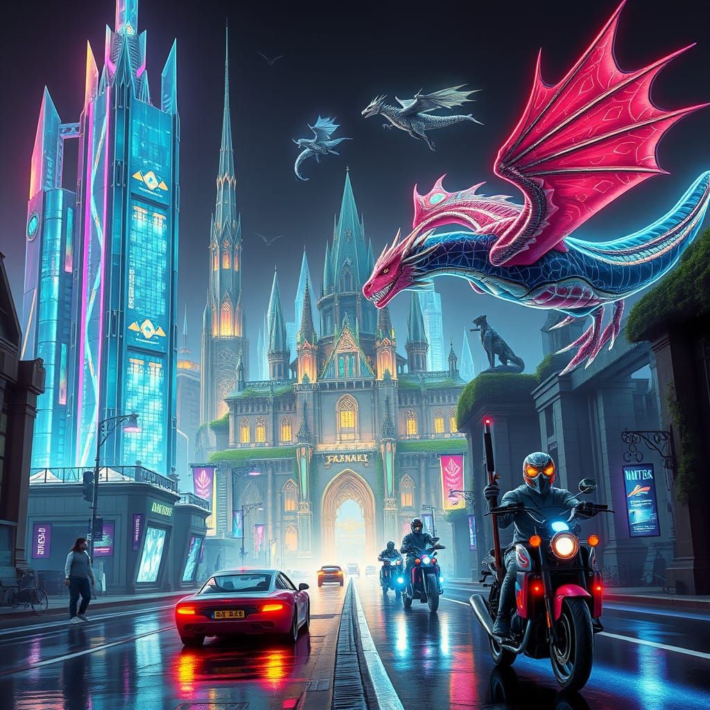 Ethereal Futurism: A City Where Dragons and Artisans Unite