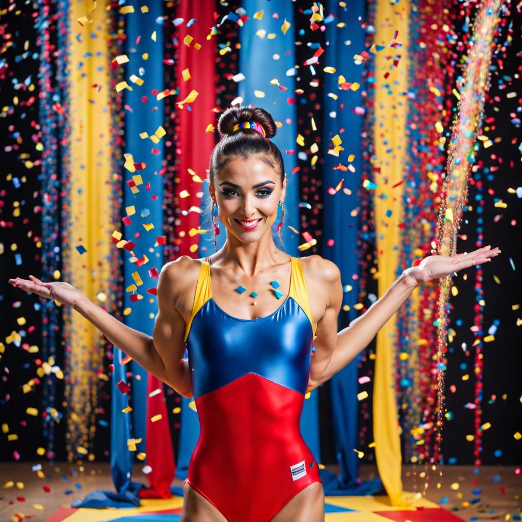Gymnast in Confetti Shower: 1980s Style