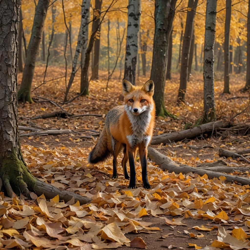 Red Fox in Autumn Forest: Detailed Matte Painting