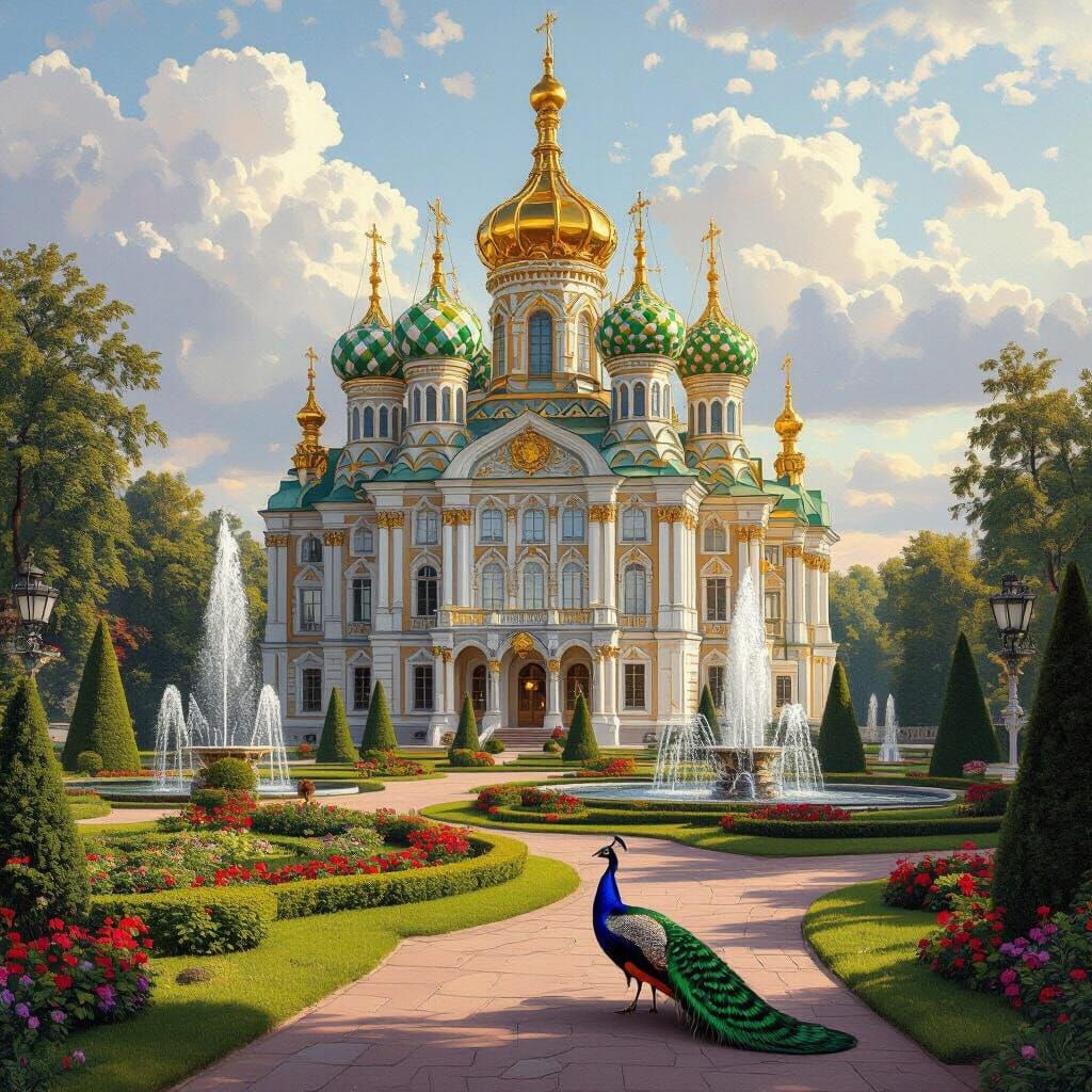 Opulent Russian Palace with Gardens, in Realistic Style