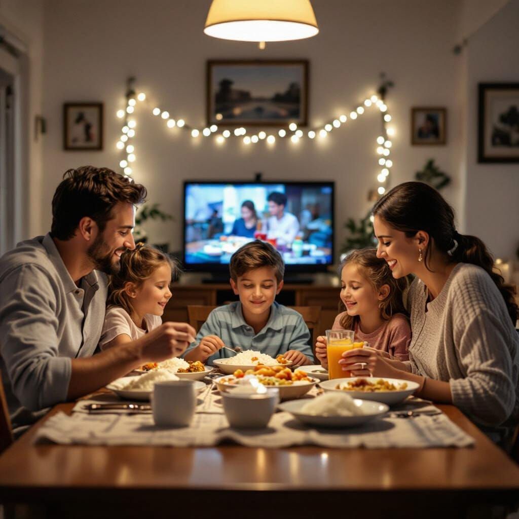 Family Dinner Scene in Cinematic Film Style