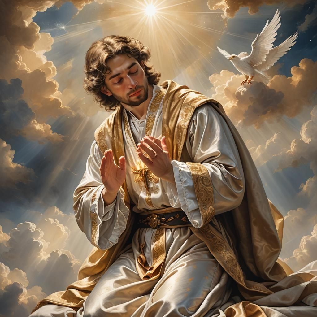 Prophet Daniel Praying in Moonlight with Divine Light