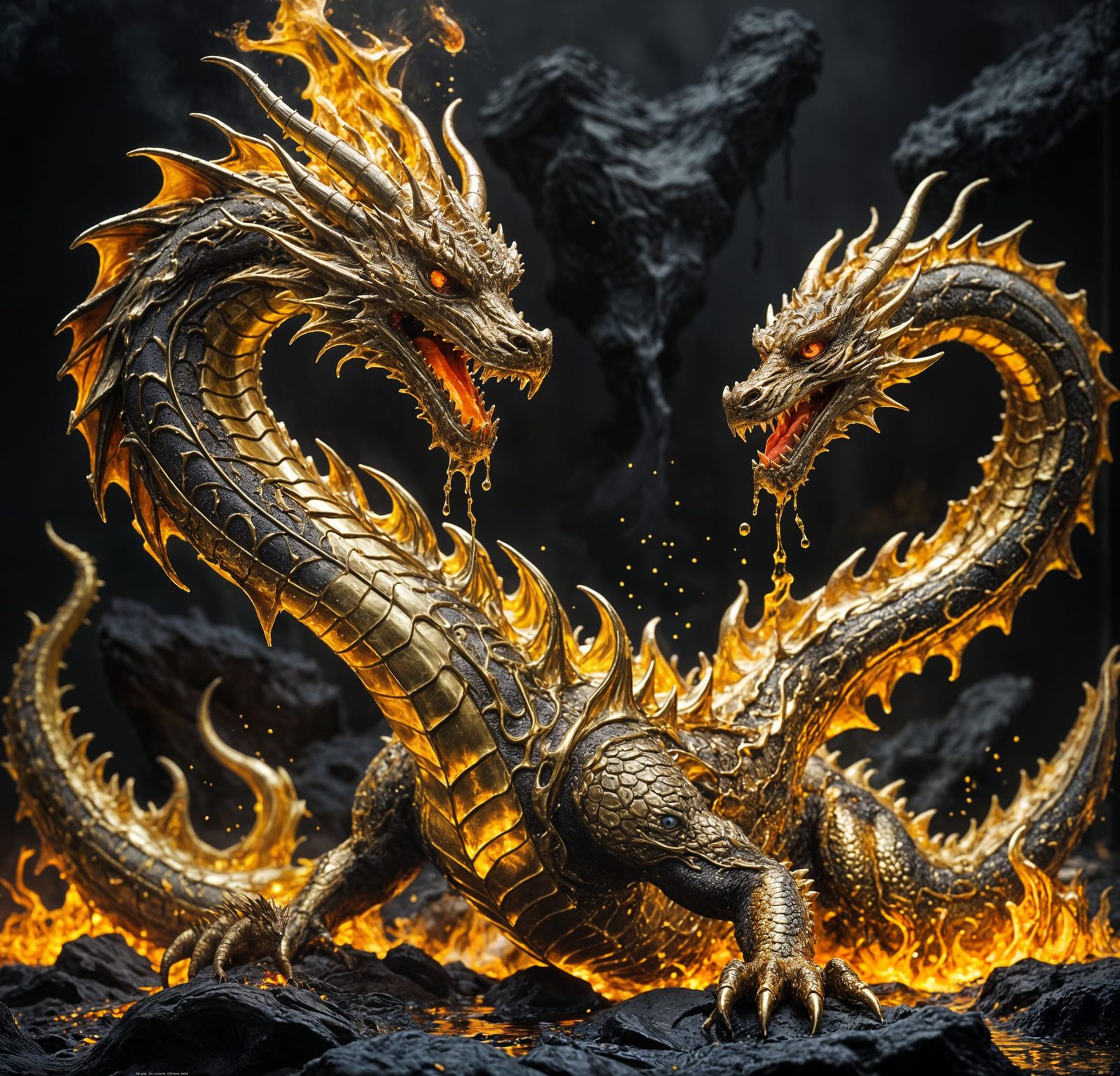 Golden Dragon Breathing Molten Lava