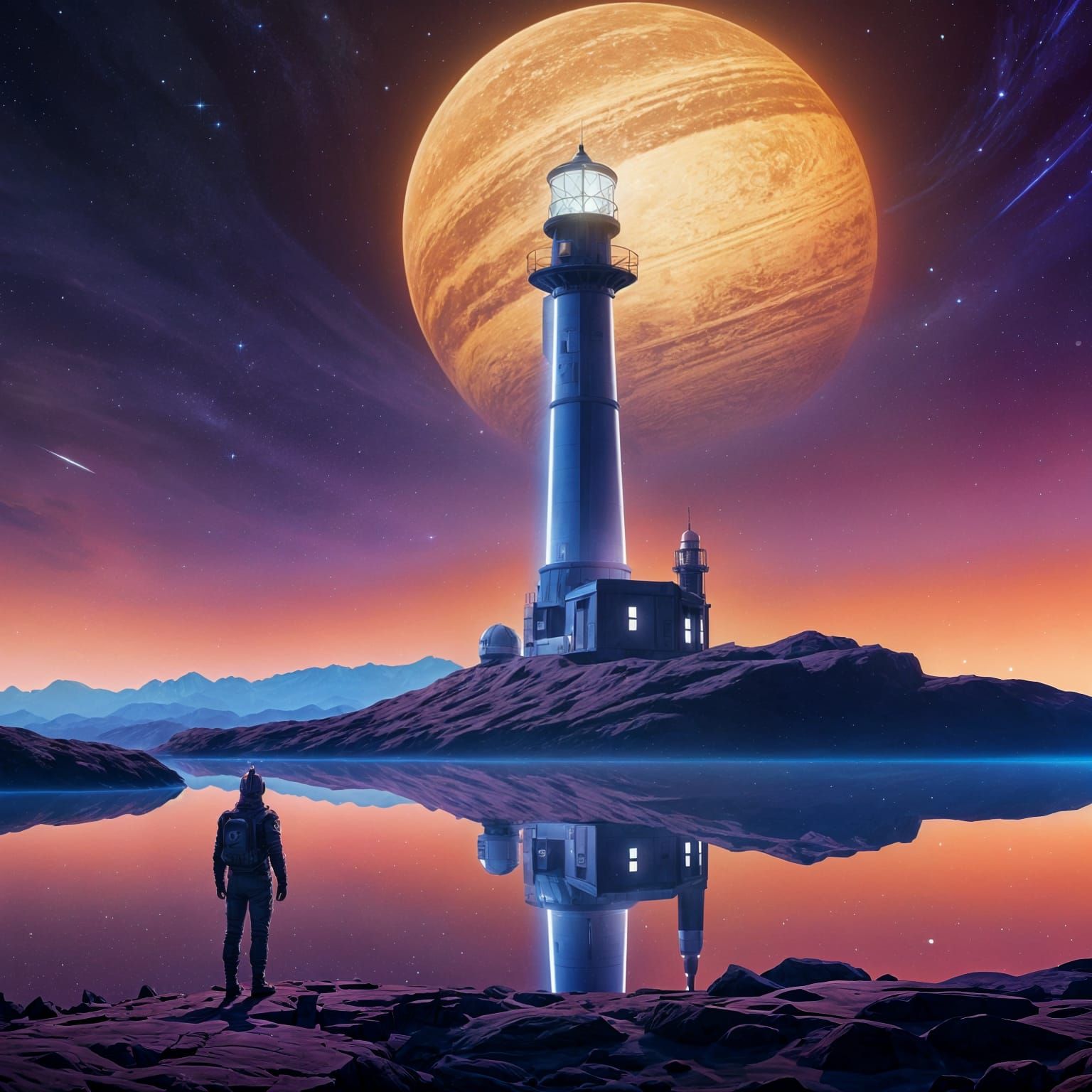 Space Lighthouse on a Lone Planet