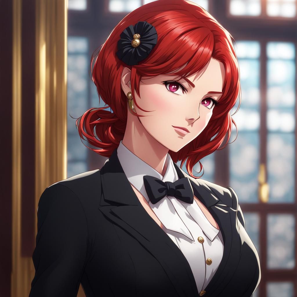 Proud Red-Haired Woman in Anime Style