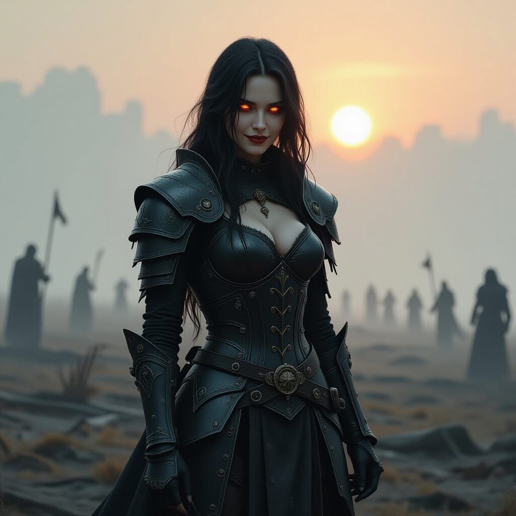 Gothic Warrior in Desolate Battlefield: Dark Fantasy Art