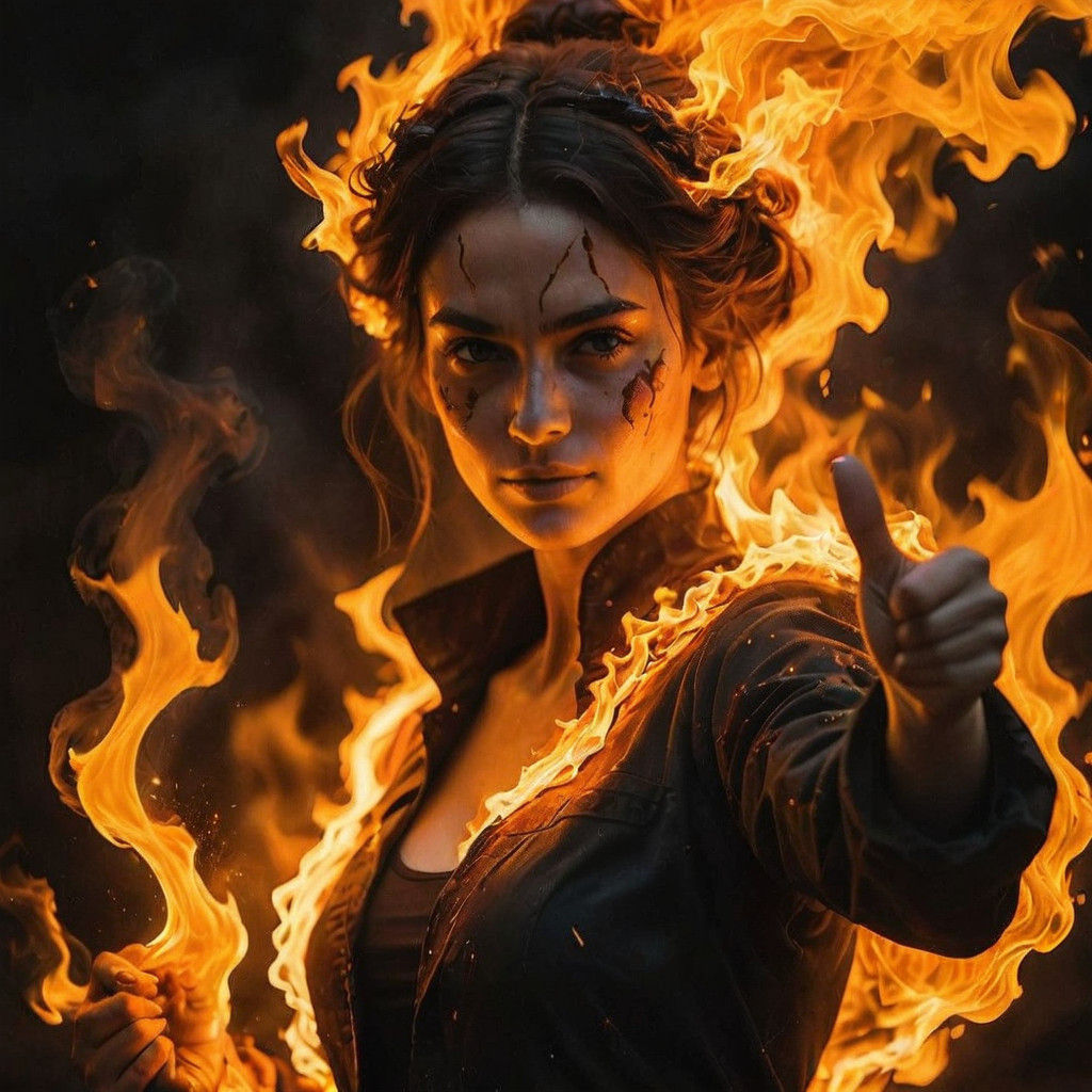 Fiery Woman Gives a Thumbs Up