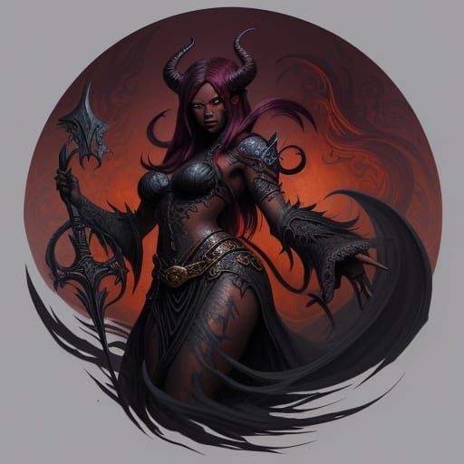 Fantasy Art Tiefling Character Design with Tattoos and Spade...