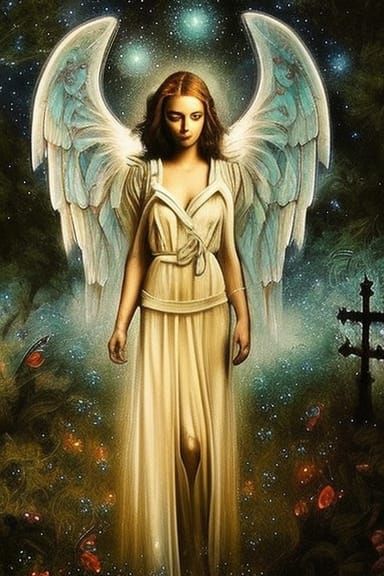 Angelic Figure in Galactic Graveyard, Digital Art
