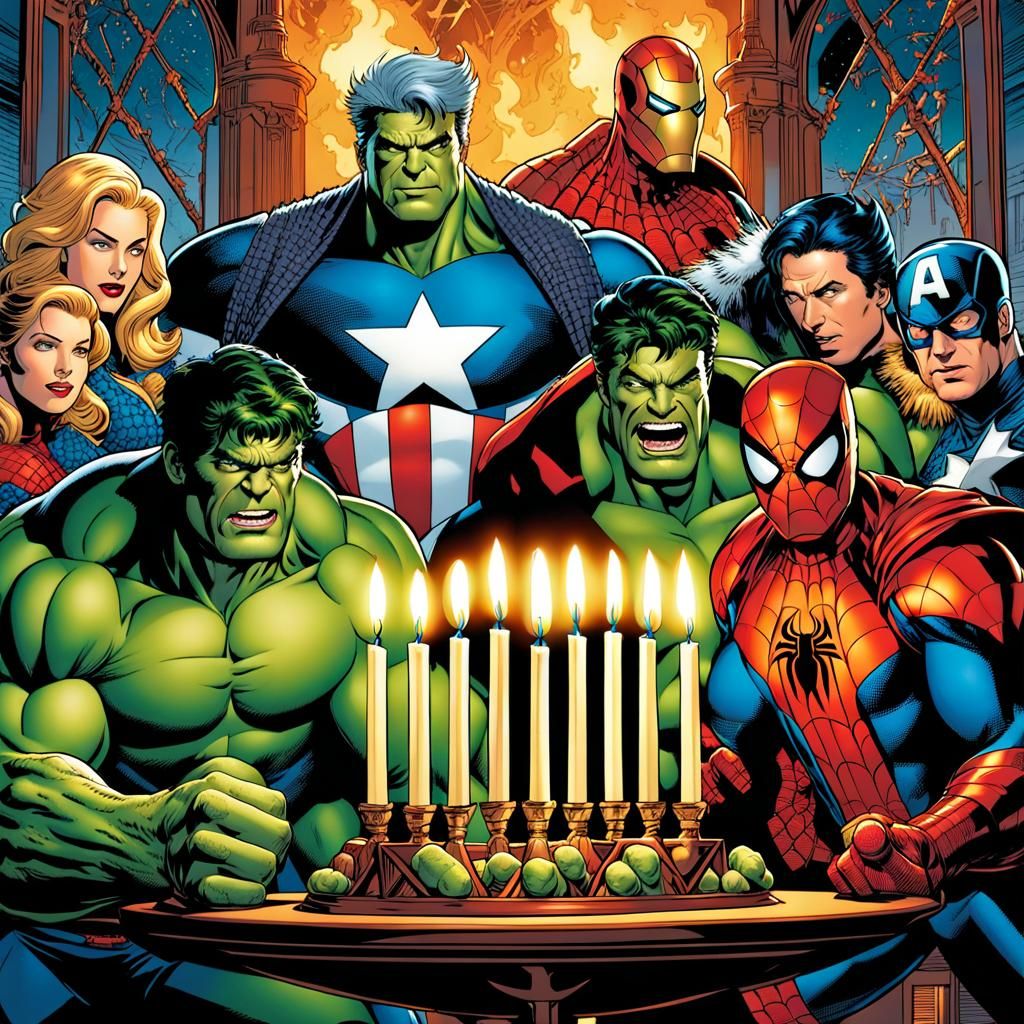 Marvel Style Hanukkah Poster with Superheroes
