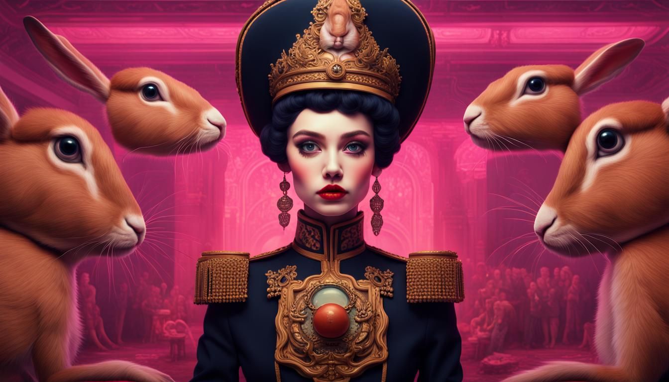 Surreal Portrait with Rabbit and Telescreen, in Mark Ryden S...