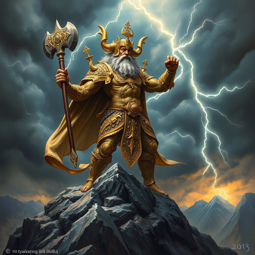 Slavic Storm God Perun in Golden Armor
