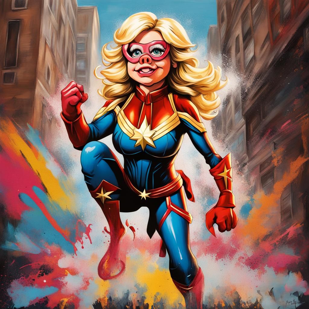 Miss Piggy the muppet as Captain Marvel