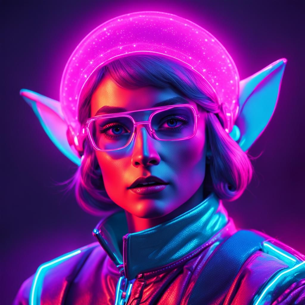 Synthwave Christmas Elf with Neon Retro Style
