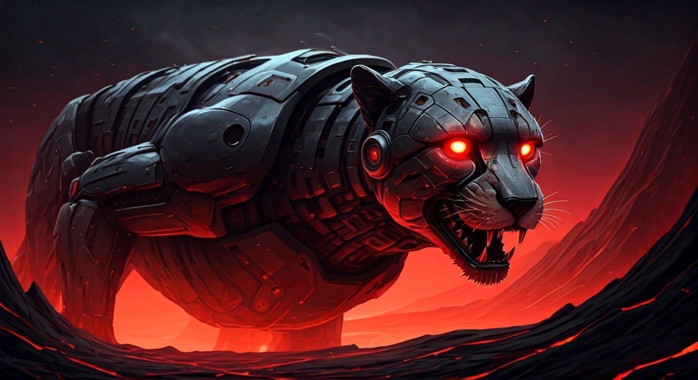 Cyborg Cheetah Unleashes Fury in Dark, Futuristic Landscape
