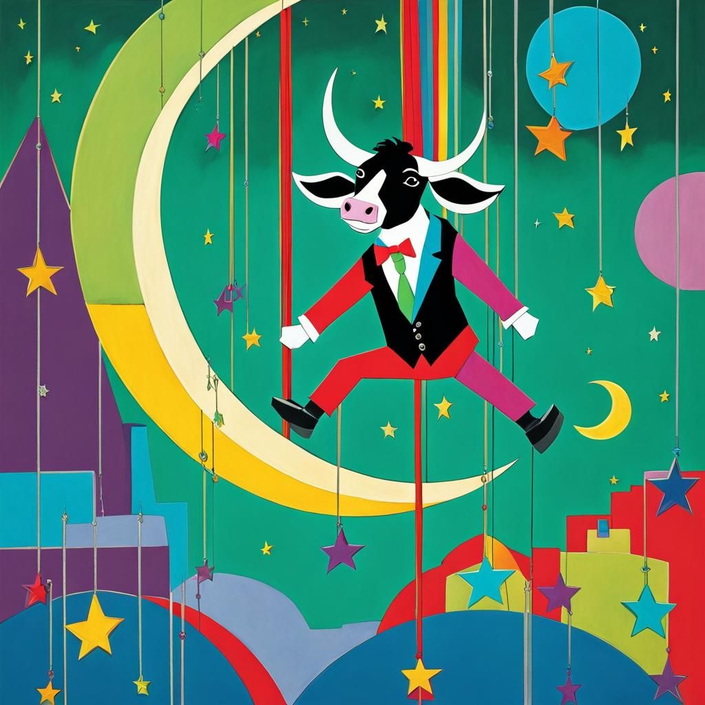 Cubist Cow Jumps Over the Moon, Minimalist Art