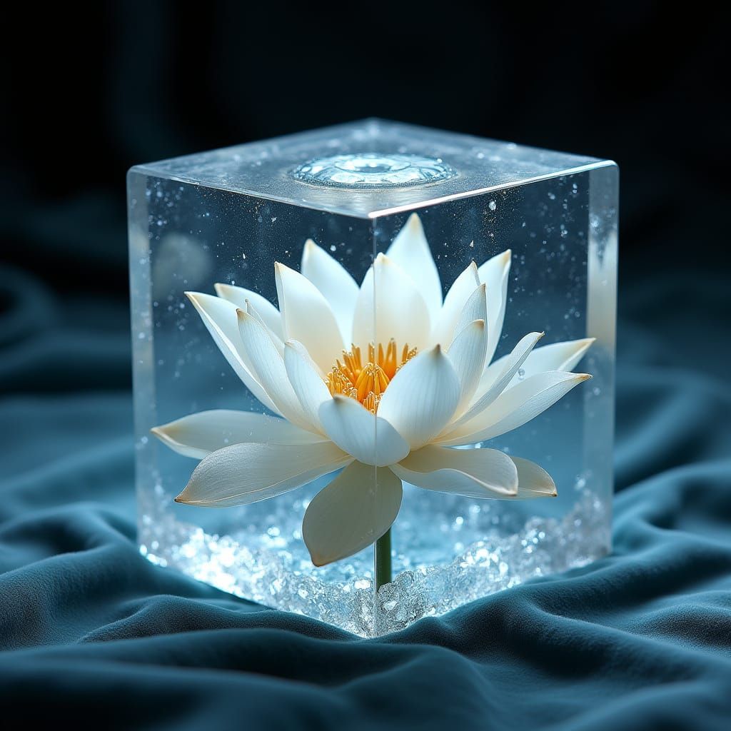 Iced Lotus: Hyperrealistic Concept Art with Dramatic Lightin...