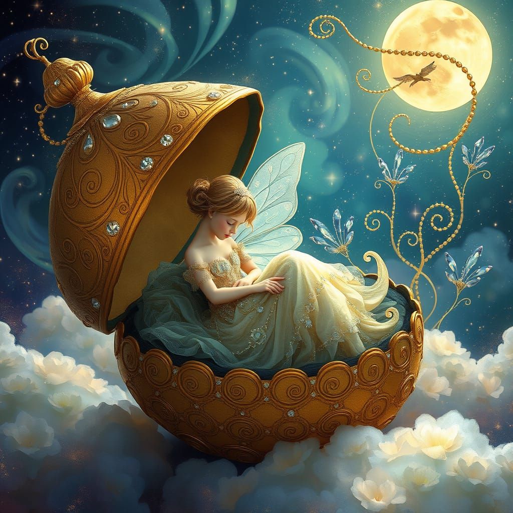 Fairy in a Gilded Faberge Egg Dreamscape