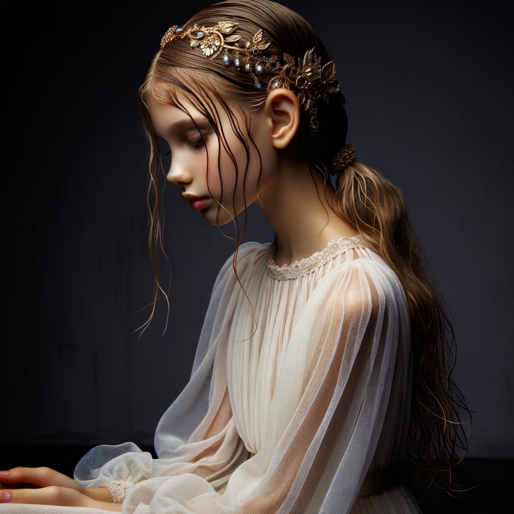 Girl in Jewel Head Chain and Flowing Gown