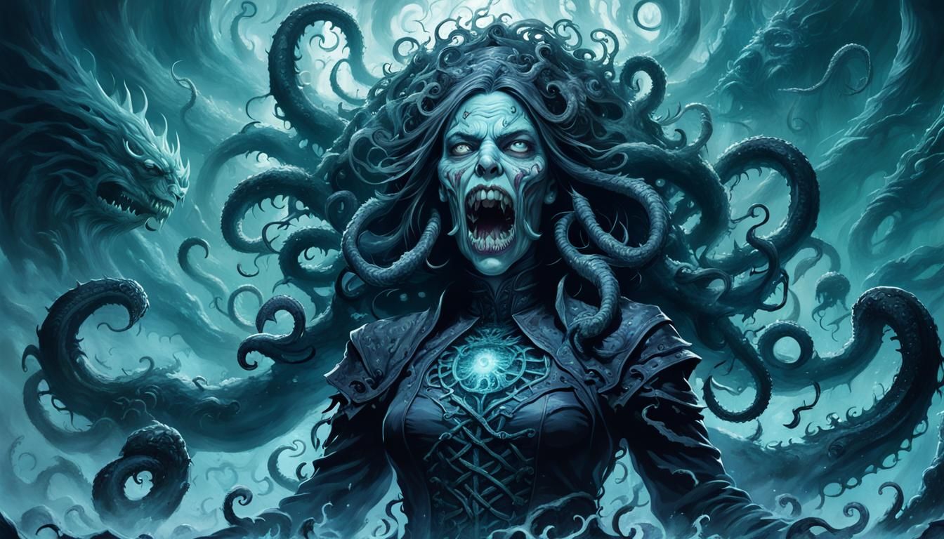 Lovecraftian Horror: Bombshell Pin-Up in Digital Realm