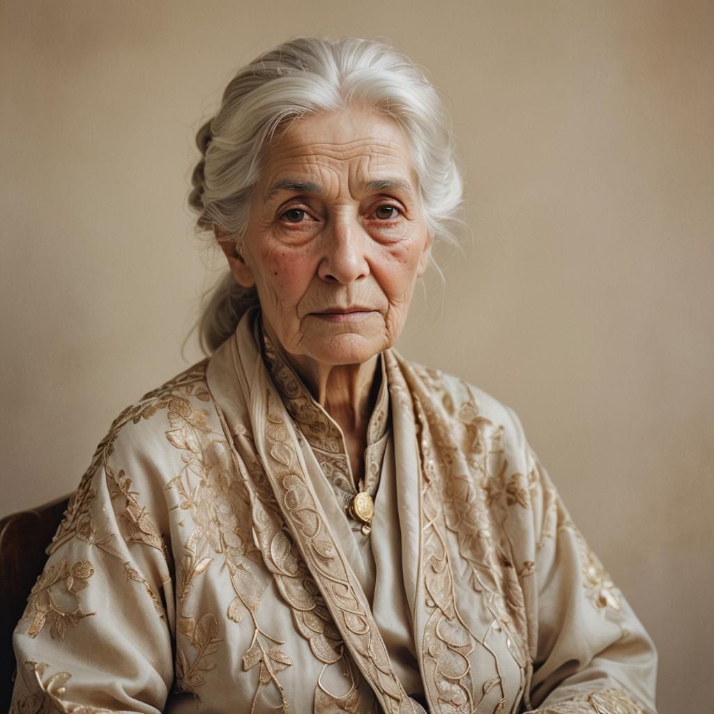 Serene Old Woman Portrait in Hyperrealism Style