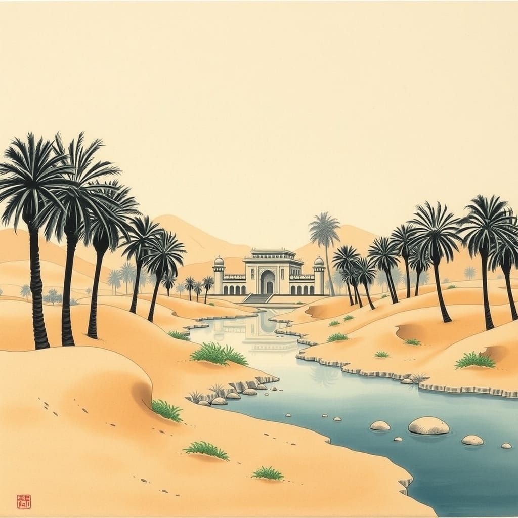 Egyptian Oasis in Nihonga Style