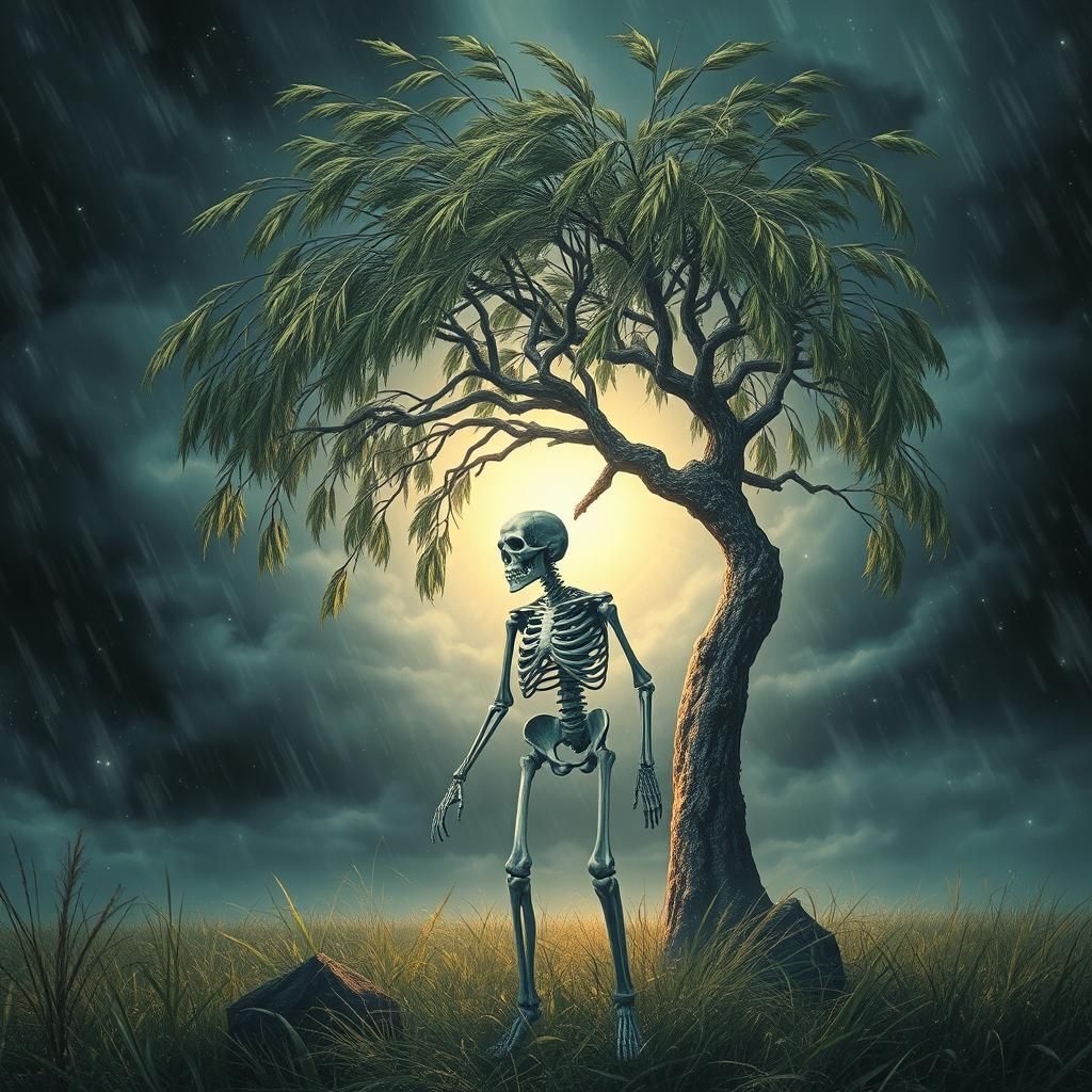 Medieval Skeleton in Storm, Astral Illustration