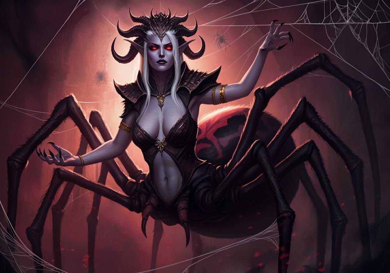Dark Elven Spider Queen Reigns Over Malevolent Realm