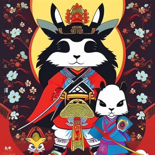 Cute Samurai Rabbit in Anime Manga Style