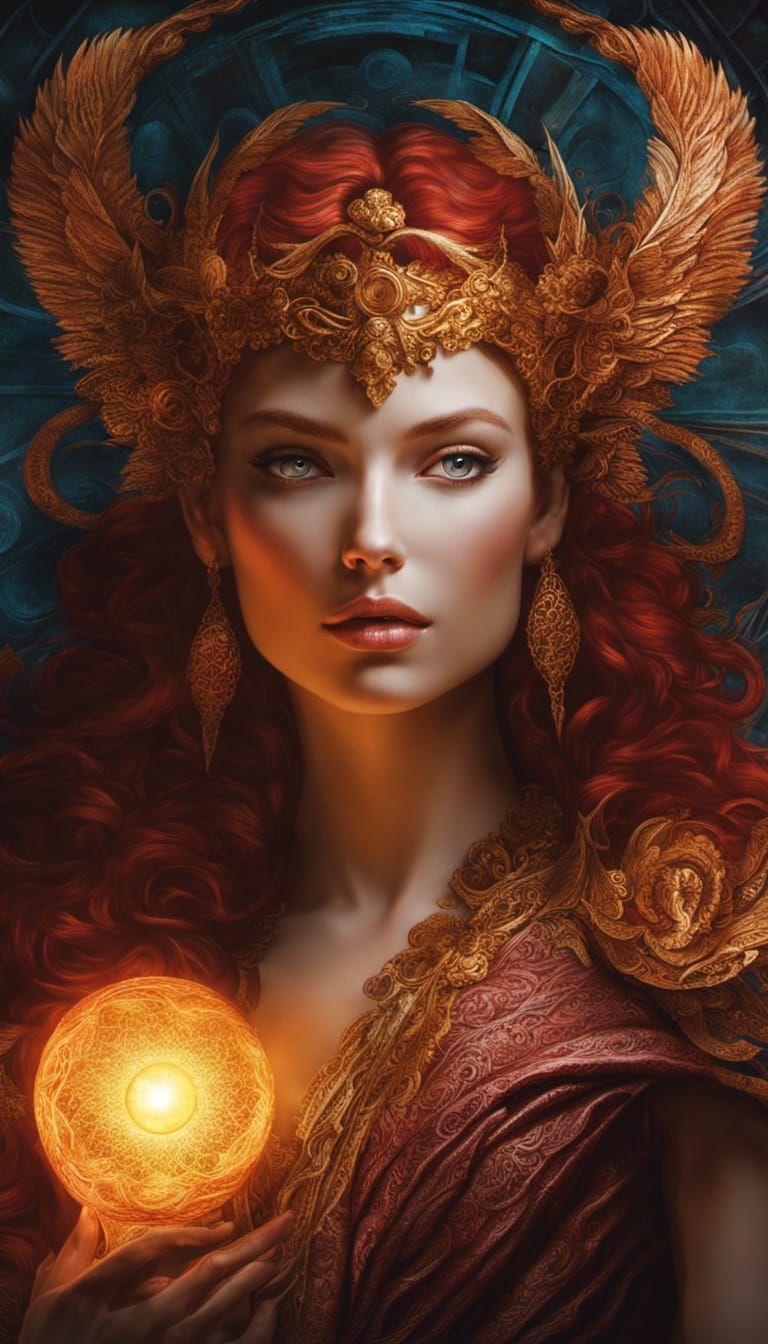 Red-headed Goddess with Alicorn in Hyperrealistic Style