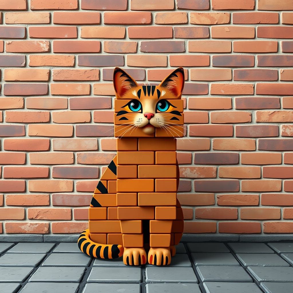 Brick Cat Before Brick Wall