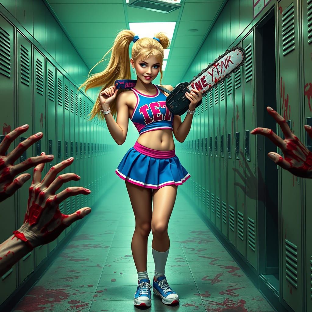Fierce Cheerleader Takes on Zombie Hordes in School Hallway