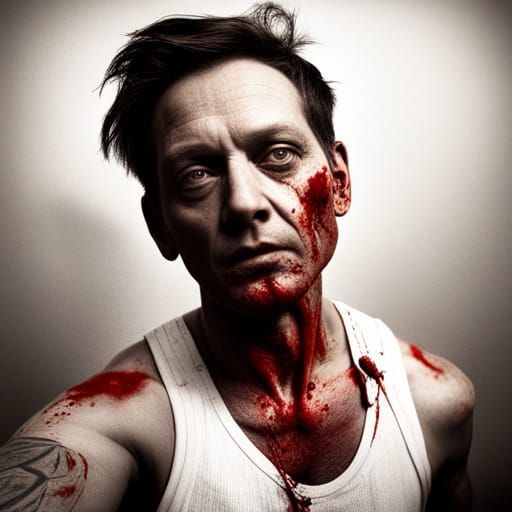 Hyperrealistic Bloody Zombie Polaroid Selfie