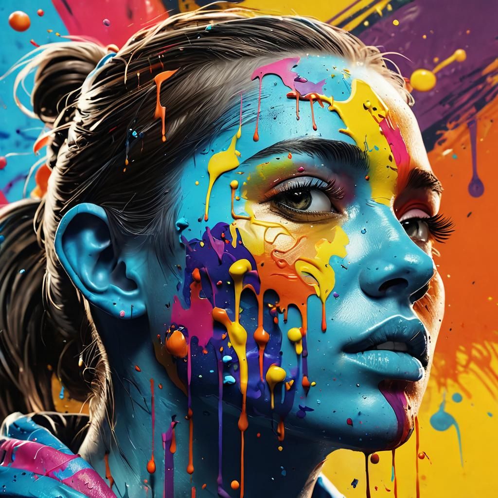 Fiery Woman: Hyperrealistic Splash Art Portrait