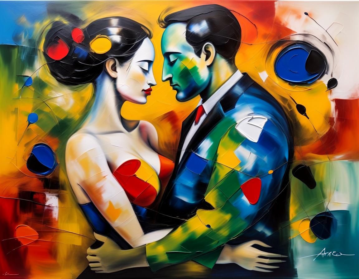 Couple in Sensual, Vibrant Oil Painting