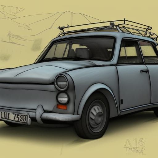 Technical Pencil Drawing of a Trabant 601