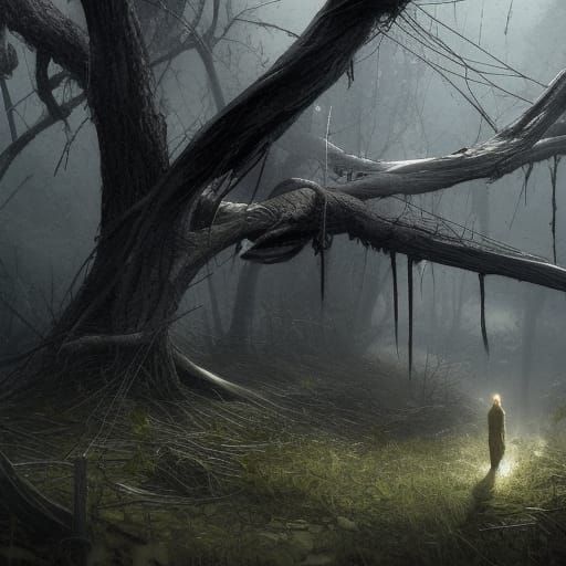 A body tied to a tree via a barbed wire
