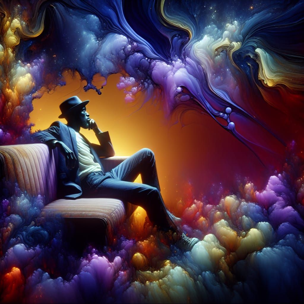 Contemplative Rest in Surreal Dark Fantasy Style