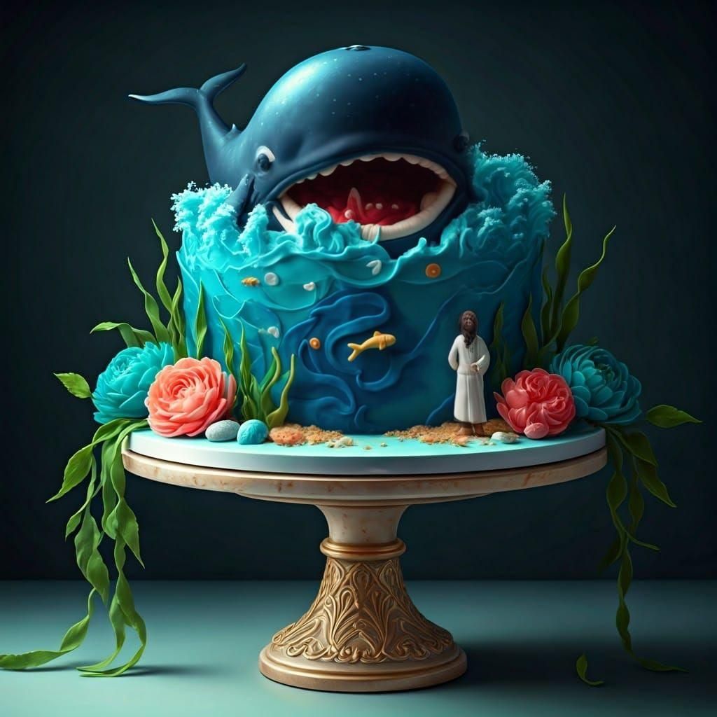 Jonah and the Whale Cake: Colorful Artistic Design