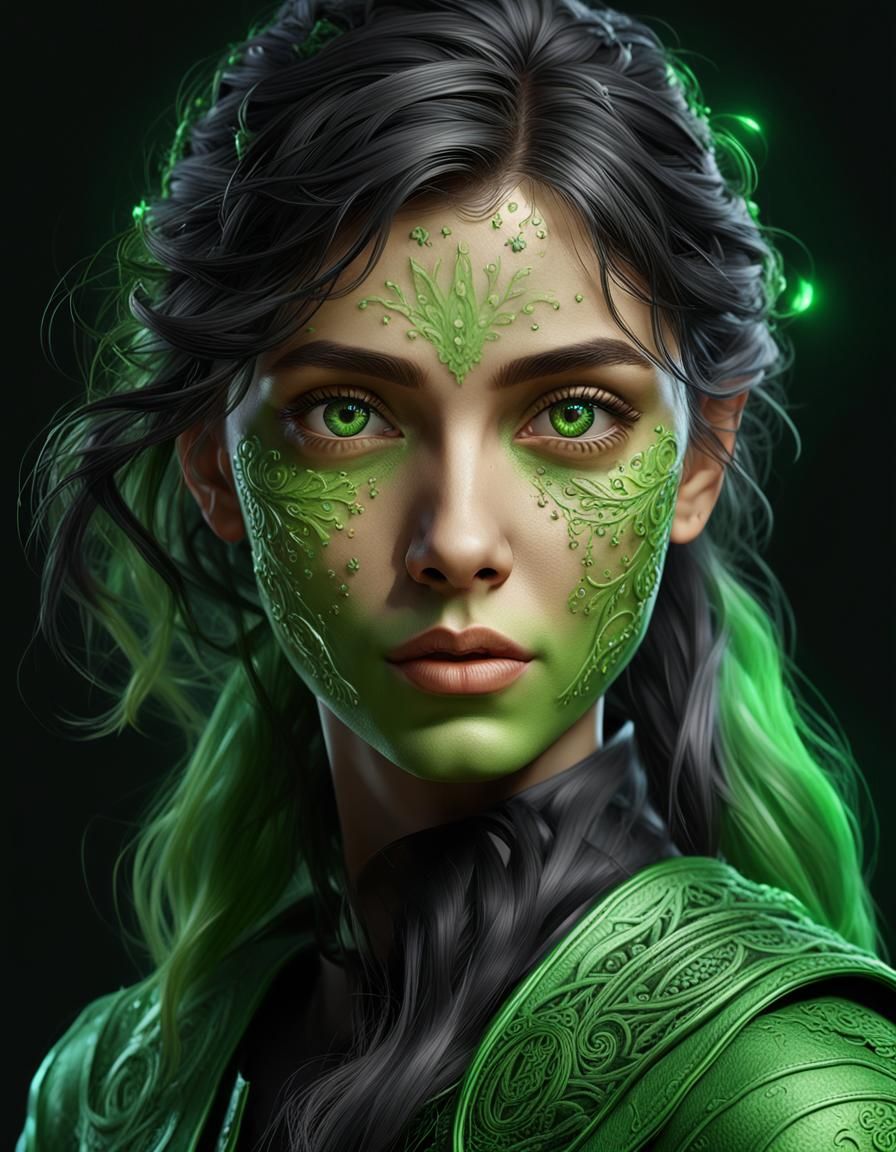 Joyful Green-Eyed Girl: Photorealistic Portrait in Vibrant C...